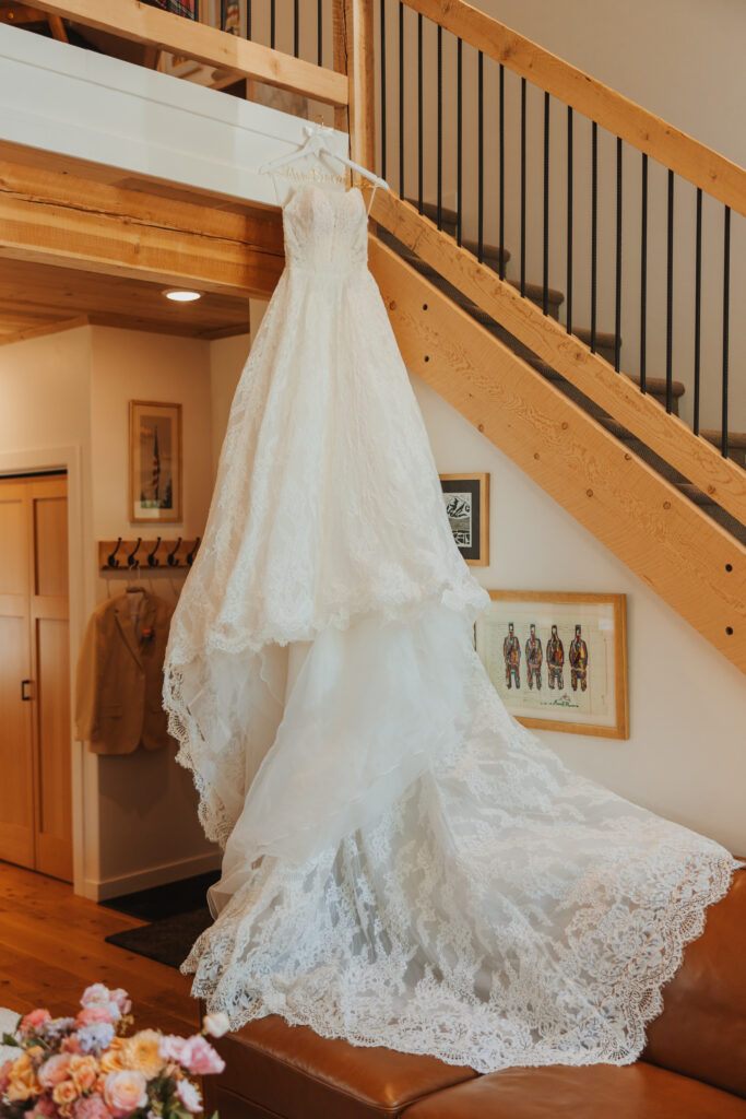 Wedding Dress Hanging before Glacier park elopement