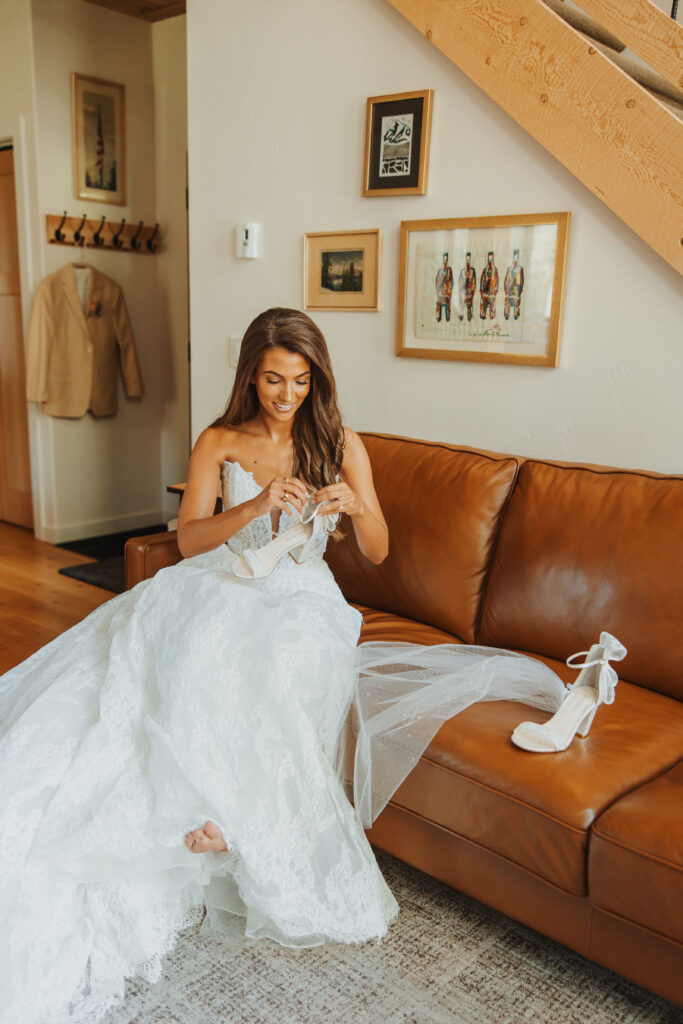 Bride getting ready before glacier park elopement