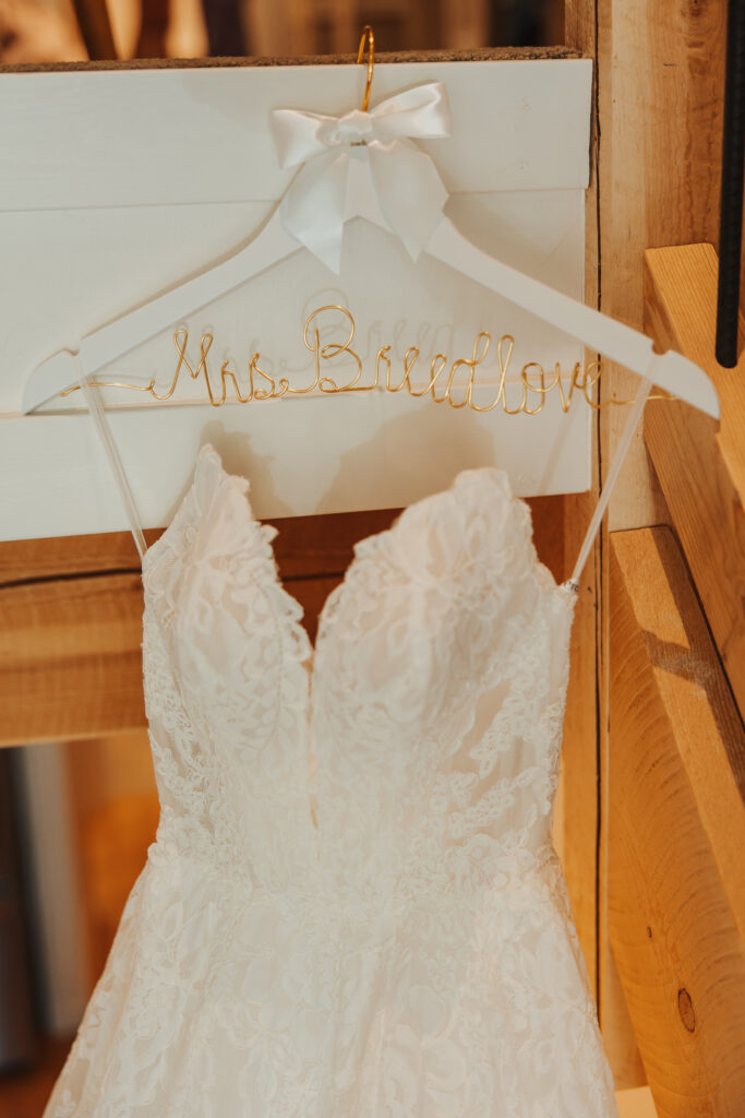 Bridal dress hanging