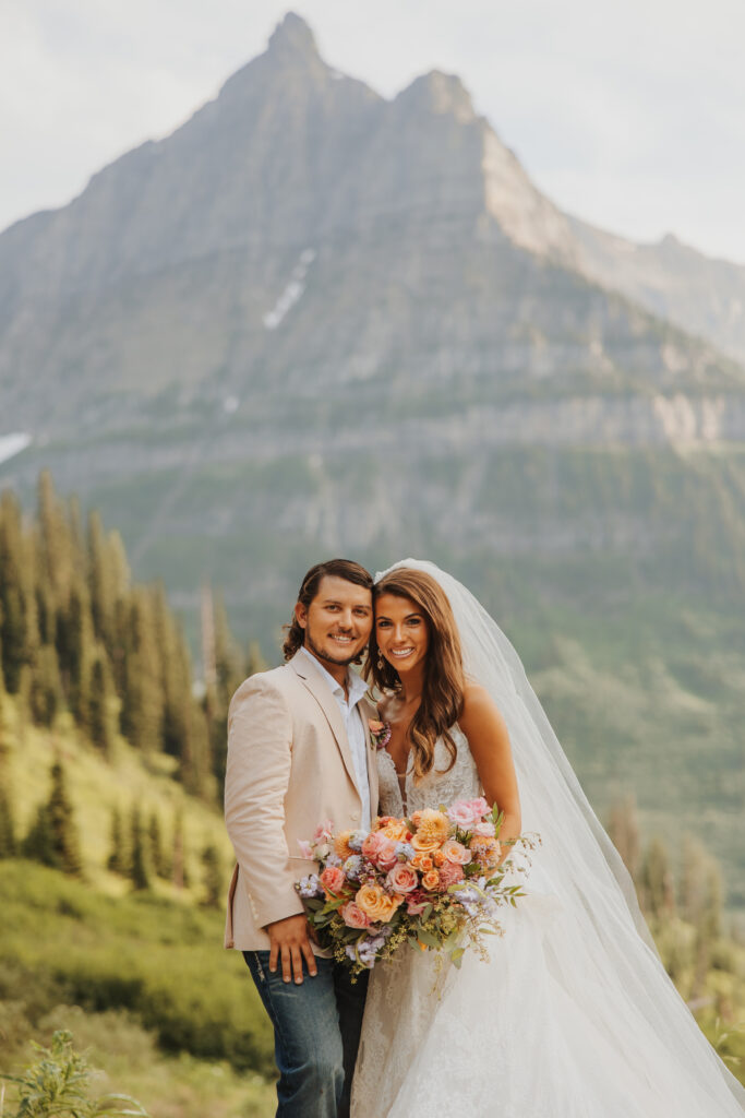 bride and groom smiling