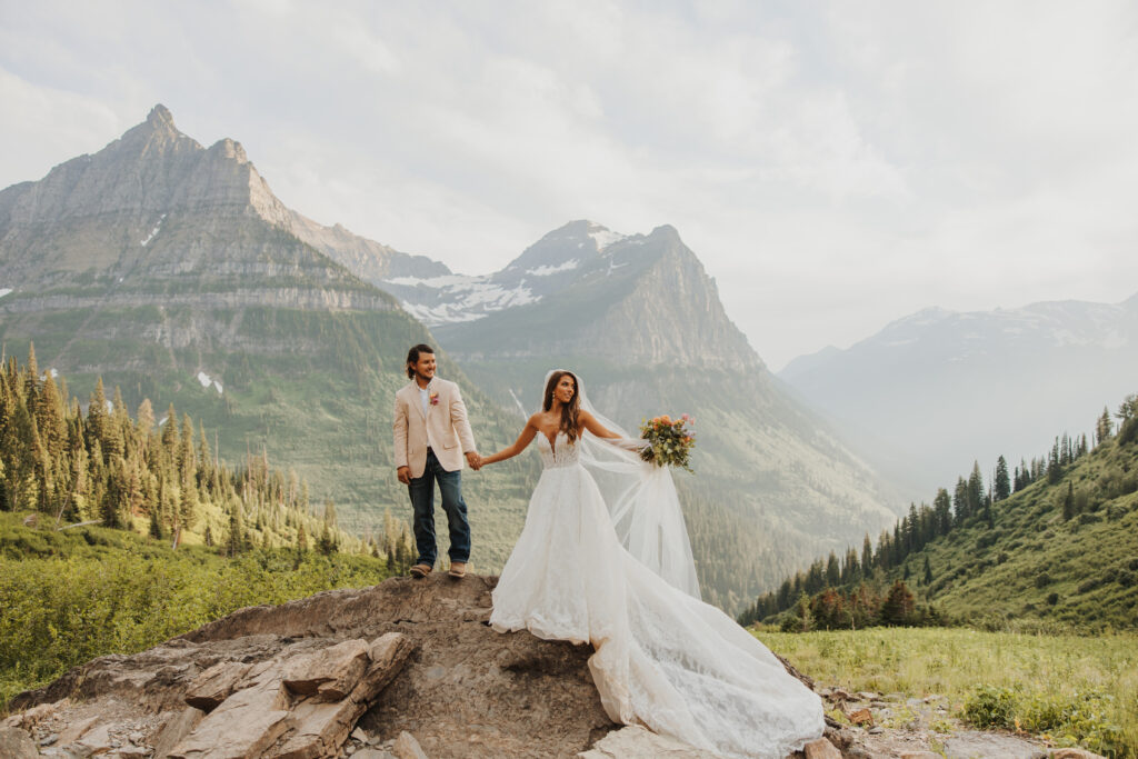Bride and Groom at big bend in Glacier National Park