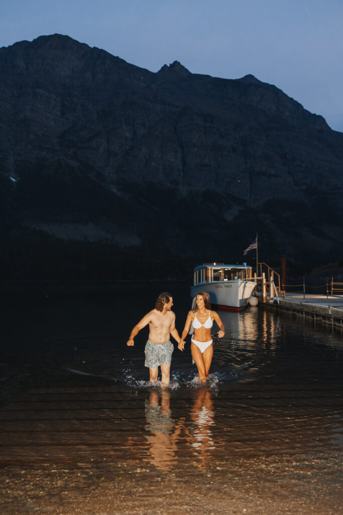 Bride and groom late night swim flash
